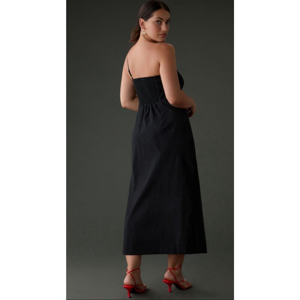 Anthropologie Midi Dress Women Black One Shoulder Linen Blend Preppy Sz XL New - Picture 6 of 12